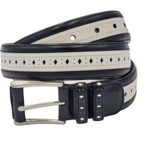 Avventura Mens Black and White Spectator Solid Brass Buckle Casual Men's 34 Belt